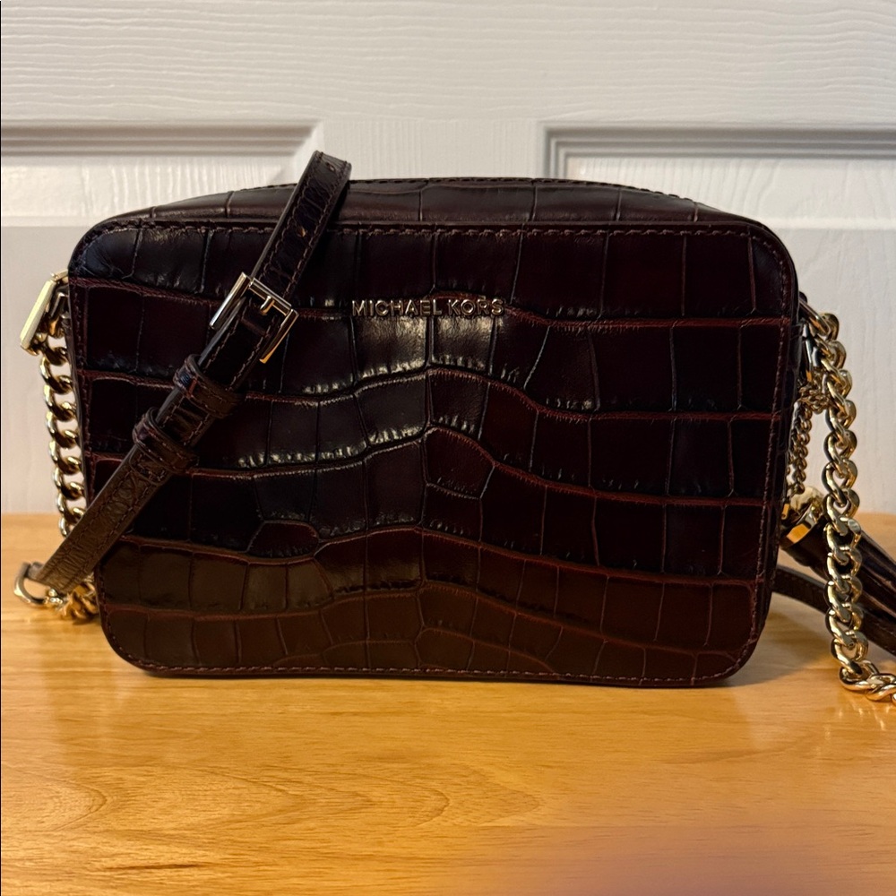 Michael Kors Dark Brown Croc-Embossed Crossbody - Smoke/Pet Free